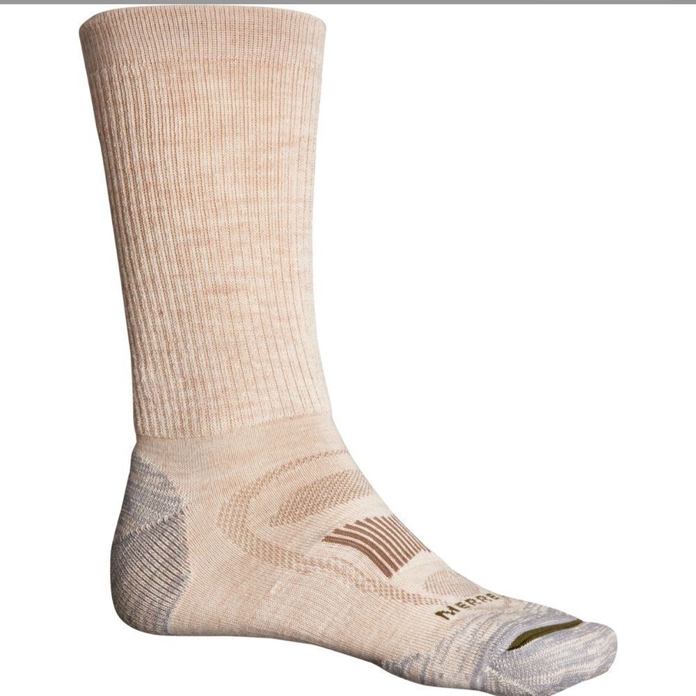 Merrell Men’s Light Tan Zoned Wool Crew Hiking Socks
